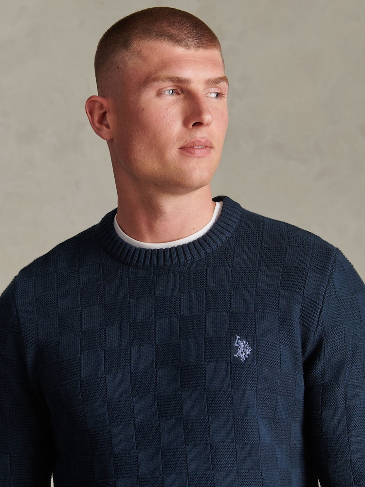 U.S. Polo Assn Mens үлкен торлы текстуралы тоқылған джемпірі - 5суретінің 2 суреті