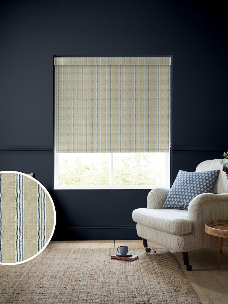 Emily Bond Indigo George Stripe Made to Measure Roller Blinds - Image 1 of 6