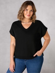 Live Unlimited Black Curve Knitted Cotton T-Shirt - Image 1 of 5
