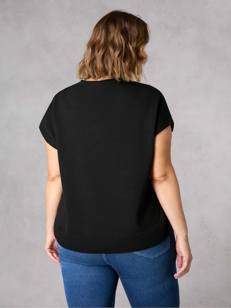 Live Unlimited Black Curve Knitted Cotton T-Shirt - Image 2 of 5