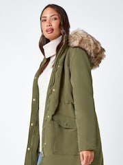 Roman Green Faux Fur Hood Parka Coat - Image 1 of 5