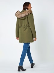 Roman Green Faux Fur Hood Parka Coat - Image 2 of 5