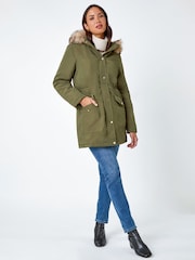 Roman Green Faux Fur Hood Parka Coat - Image 3 of 5