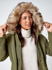 Roman Green Faux Fur Hood Parka Coat - Image 4 of 5