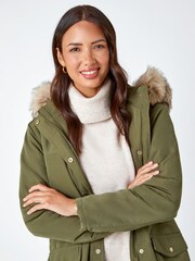 Roman Green Faux Fur Hood Parka Coat - Image 5 of 5