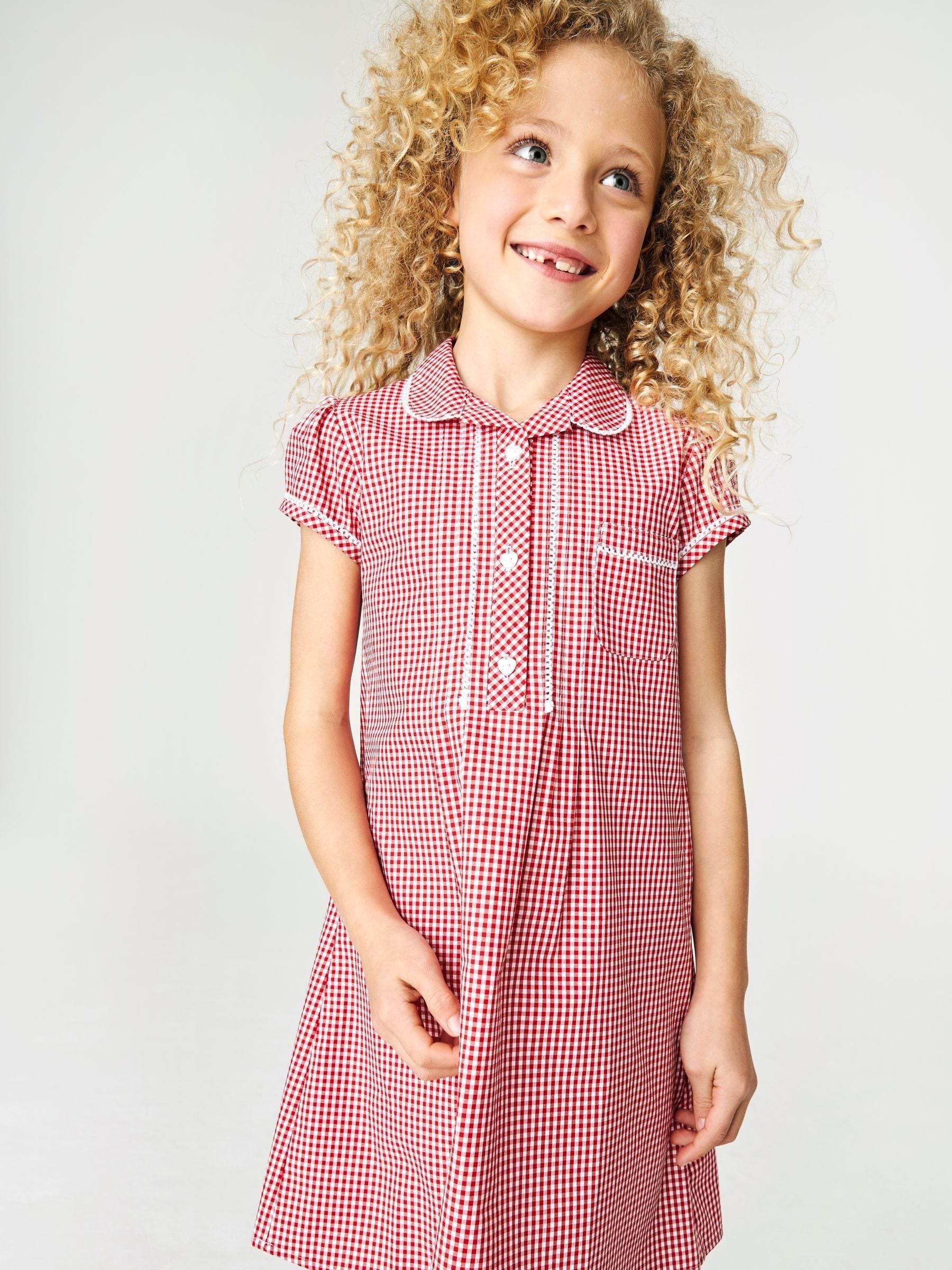 Buy Red Cotton Rich Button Front Lace Gingham School Dress 3 14yrs from Next USA