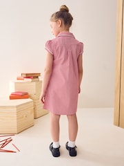 Rouge - Peignoir d'école Vichy en coton riche à boutons et à dentelle (3-14ans) - Image 2 de 5