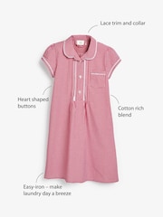Rouge - Peignoir d'école Vichy en coton riche à boutons et à dentelle (3-14ans) - Image 3 de 5