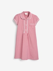 Rouge - Peignoir d'école Vichy en coton riche à boutons et à dentelle (3-14ans) - Image 5 de 5