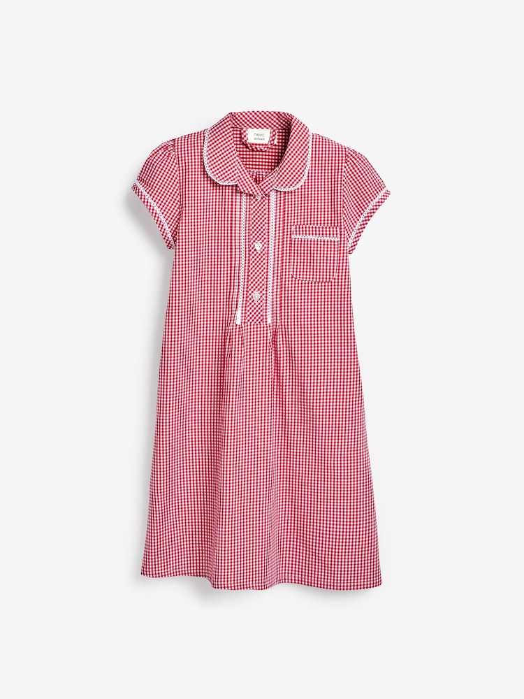 Rouge - Peignoir d'école Vichy en coton riche à boutons et à dentelle (3-14ans) - Image 5 of 5