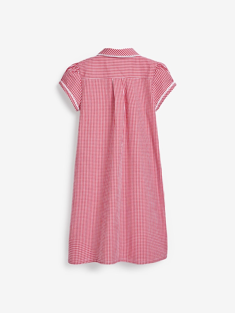 Red Cotton Rich Button Front Lace Gingham School Dress (3-14yrs) - Image 6 of 7