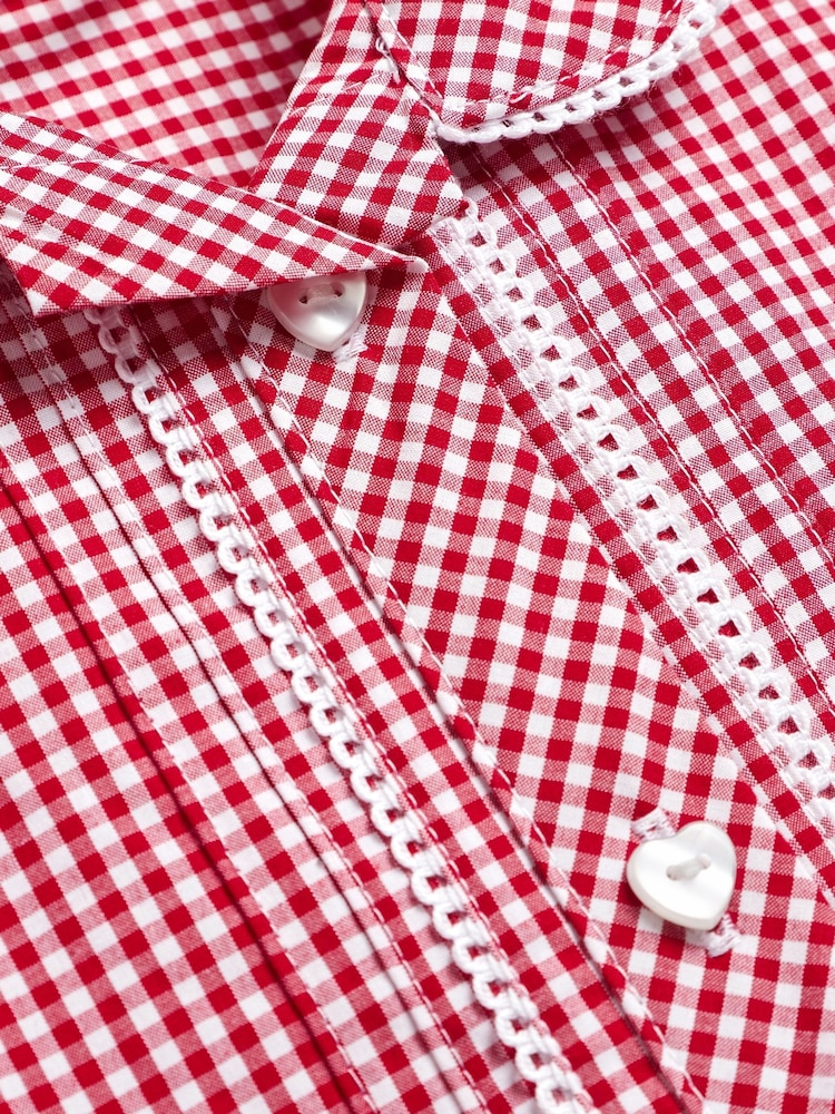 Red Cotton Rich Button Front Lace Gingham School Dress (3-14yrs) - Image 8 of 8 Red Cotton Rich Button Front Lace Gingham School Dress (3-14yrs) - Image 8 of 8