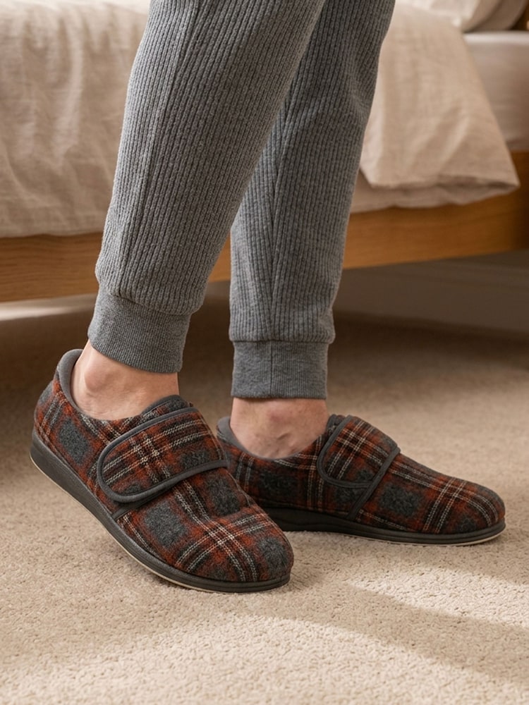 Pavers Grey EasyFit Sven Extra Wide Adjustable Fasten Slippers - Image 1 of 6
