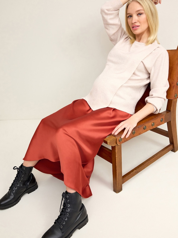 Rust Brown Maternity Satin Slip - Image 2 of 8 Rust Brown Maternity Satin Slip - Image 2 of 8