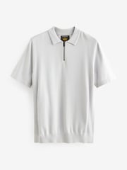 Grey Knitted Textured Panel Regular Fit Polo Shirt - Image 1 of 3