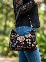Pavers Black Floral Lightweight Cross-Body Bag - Image 1 of 6