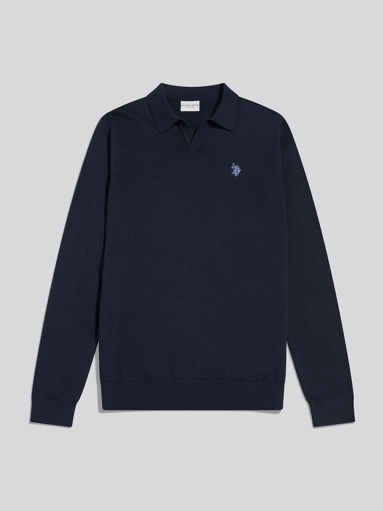 U.S. Polo Assn Blue Combed Cotton Open Collar Long Sleeve Polo Shirt - Image 1 of 2 U.S. Polo Assn Blue Combed Cotton Open Collar Long Sleeve Polo Shirt - Image 1 of 2