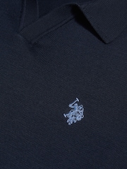 U.S. Polo Assn Blue Combed Cotton Open Collar Long Sleeve Polo Shirt - Image 2 of 2