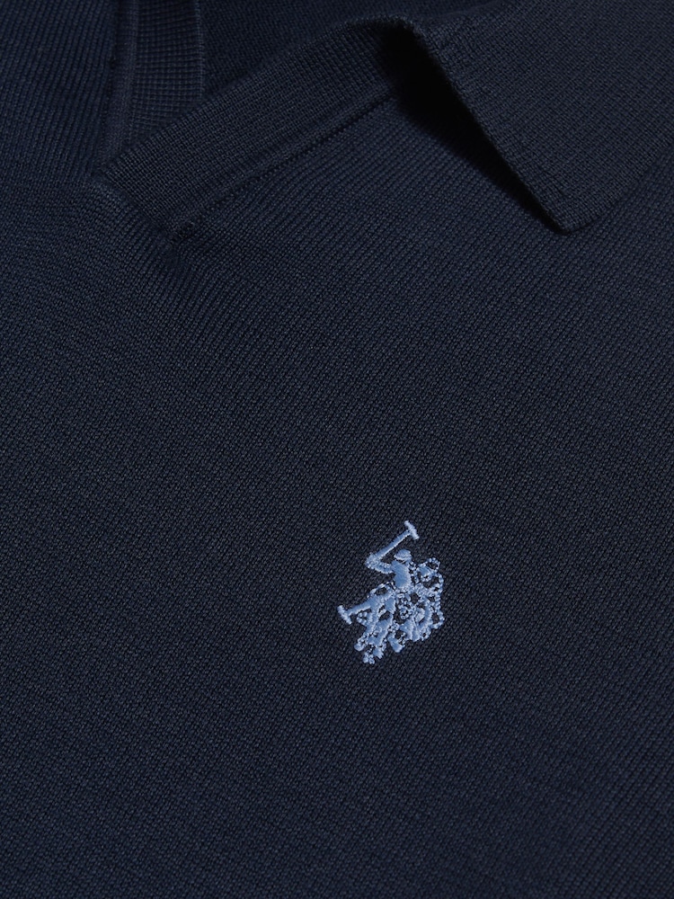 U.S. Polo Assn Blue Combed Cotton Open Collar Long Sleeve Polo Shirt - Image 2 of 2 U.S. Polo Assn Blue Combed Cotton Open Collar Long Sleeve Polo Shirt - Image 2 of 2