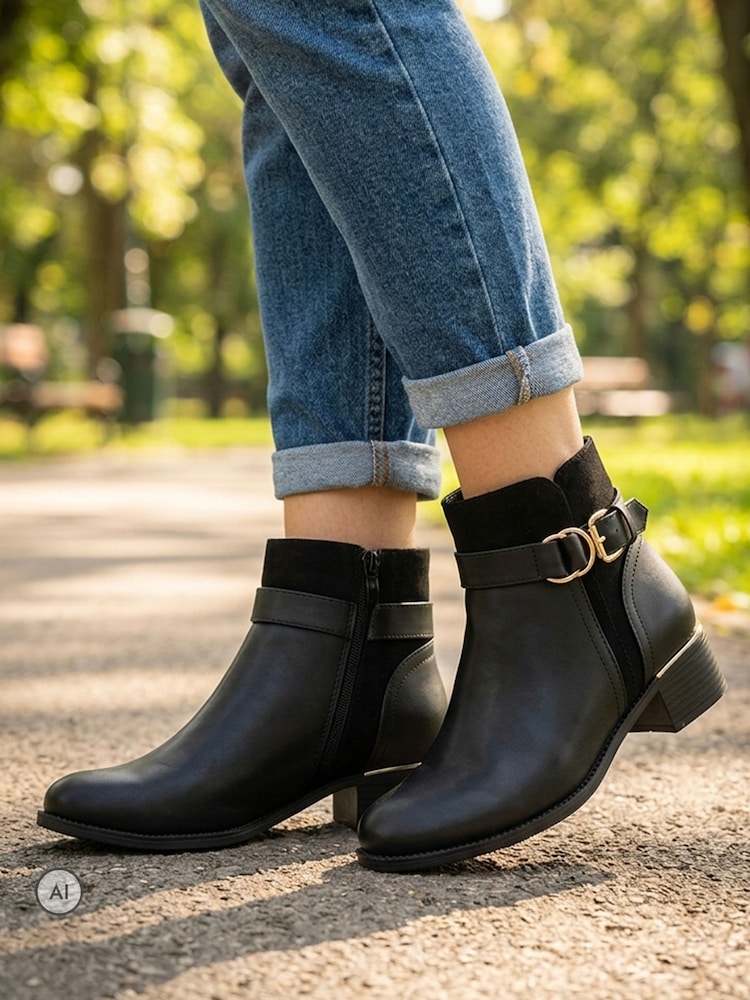 Pavers Black Bellissimo Buckle Detail Ankle Boots - Image 1 of 6 Pavers Black Bellissimo Buckle Detail Ankle Boots - Image 1 of 6
