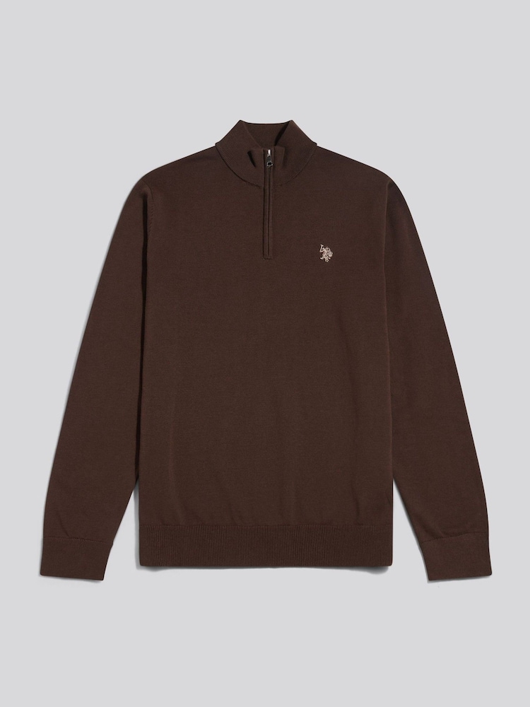 Қоңыр - U.S. Polo Assn. Мақтадан жасалған ширек сыдырмалы воронкалы джемпер - 3суретінің 1 суреті