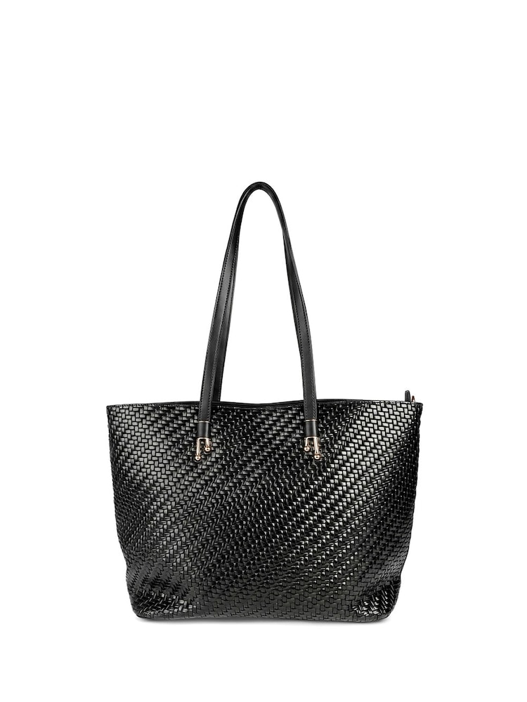 Pavers Black Woven Zip Close Shoulder Bag - Image 2 of 6 Pavers Black Woven Zip Close Shoulder Bag - Image 2 of 6