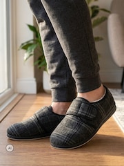 Pavers Black Extra Wide Faux Fur Lined Slippers - Image 1 of 6