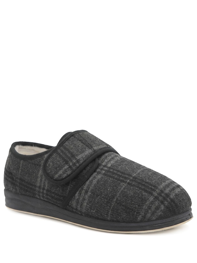 Pavers Black Extra Wide Faux Fur Lined Slippers - Image 2 of 6