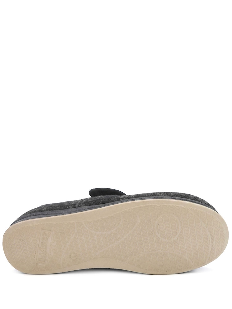 Pavers Black Extra Wide Faux Fur Lined Slippers - Image 6 of 6