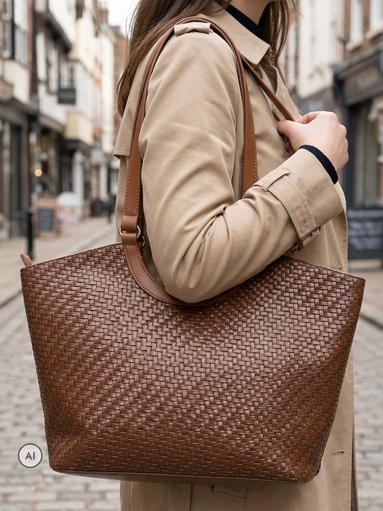 Pavers Brown Bellissimo Woven Zip Close Shoulder Bag - Image 1 of 6 Pavers Brown Bellissimo Woven Zip Close Shoulder Bag - Image 1 of 6