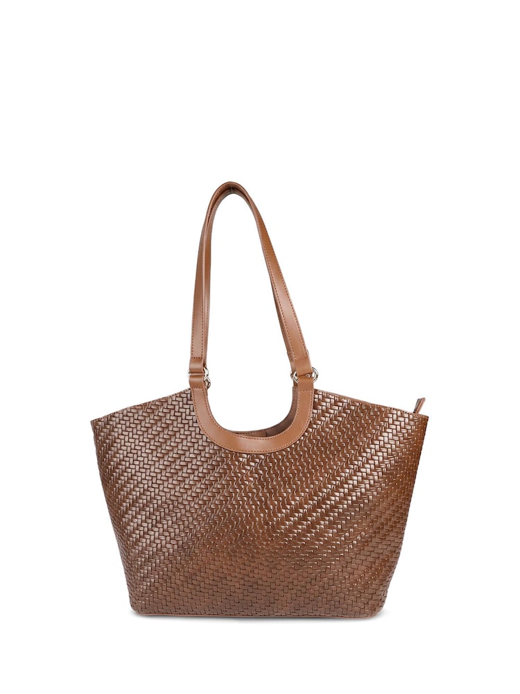 Pavers Brown Bellissimo Woven Zip Close Shoulder Bag - Image 2 of 6 Pavers Brown Bellissimo Woven Zip Close Shoulder Bag - Image 2 of 6
