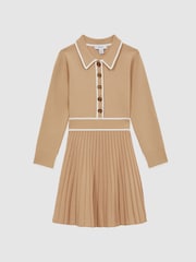 Reiss Camel Mia 4-9 yrs Knitted Polo Skater Dress - Image 2 of 6