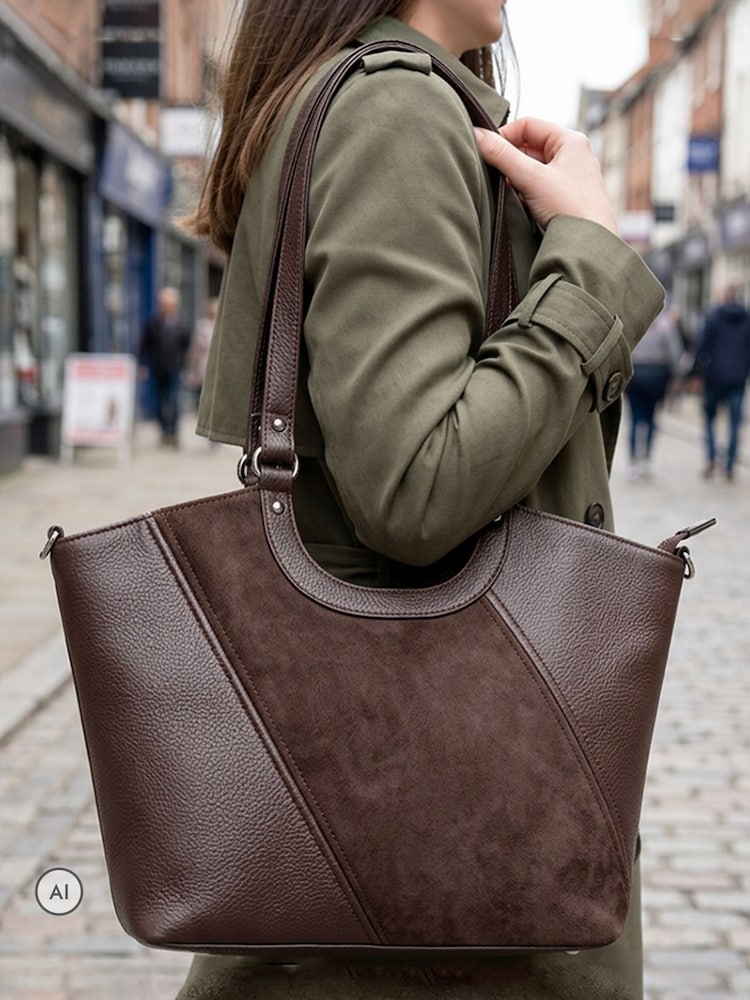 Pavers Chocolate Brown Bellissimo Two Tone Shoulder Bag - Image 1 of 6