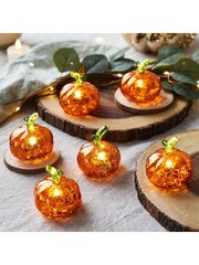Lights4fun Orange 6 Mini LED Glass Pumpkins - Image 1 of 2