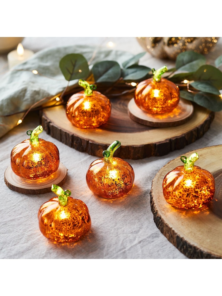 Lights4fun Orange 6 Mini LED Glass Pumpkins - Image 1 of 2