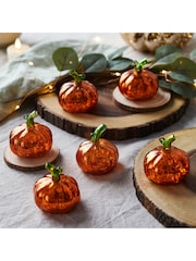 Lights4fun Orange 6 Mini LED Glass Pumpkins - Image 2 of 2