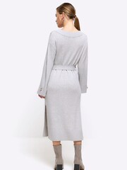 River Island Grey Petite V-Neck Bow Midi Dress - Image 2 of 4