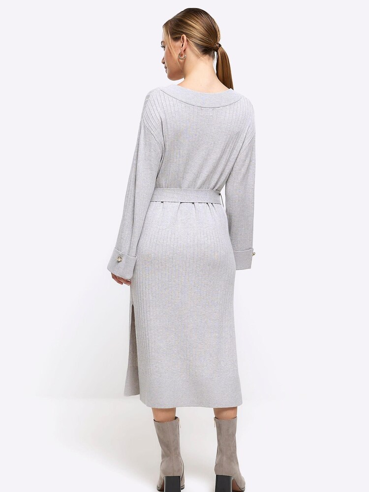River Island Grey Petite V-Neck Bow Midi Dress - Image 2 of 4