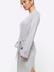 River Island Grey Petite V-Neck Bow Midi Dress - Image 3 of 4