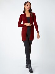 Roman Red Ribbed Longline Cardigan - Image 1 of 5