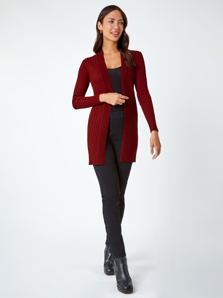 Roman Red Ribbed Longline Cardigan - Image 1 of 5