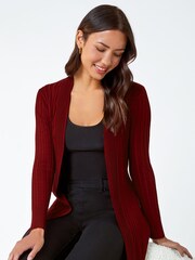 Roman Red Ribbed Longline Cardigan - Image 3 of 5
