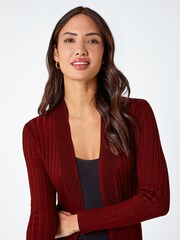 Roman Red Ribbed Longline Cardigan - Image 4 of 5