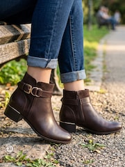 Pavers Brown Bellissimo Buckle Detail Ankle Boots - Image 1 of 6