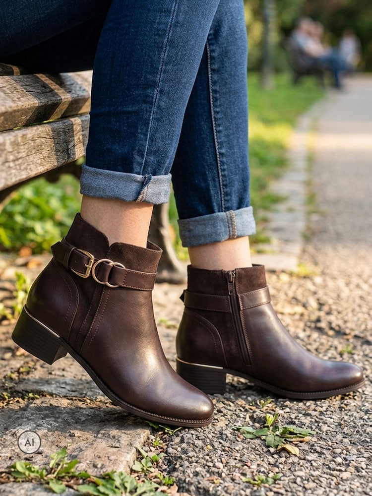 Pavers Brown Bellissimo Buckle Detail Ankle Boots - Image 1 of 6 Pavers Brown Bellissimo Buckle Detail Ankle Boots - Image 1 of 6
