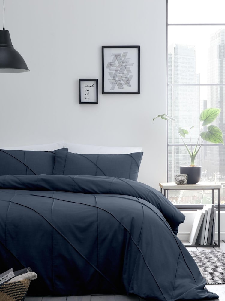 Serene Dart Pleated Duvet Cover And Pillowcase Set - Image 1 of 3