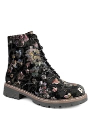 Pavers Black Floral Lace Up Ankle Boots With Warm Lining - Image 3 of 6
