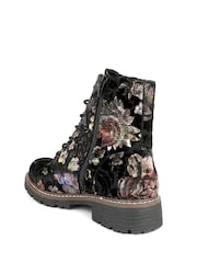 Pavers Black Floral Lace Up Ankle Boots With Warm Lining - Image 4 of 6