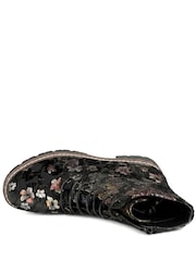 Pavers Black Floral Lace Up Ankle Boots With Warm Lining - Image 5 of 6