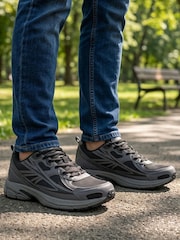 Pavers Charcoal Grey Wide Fit Rugged Lace Up Trainers - Image 1 of 6